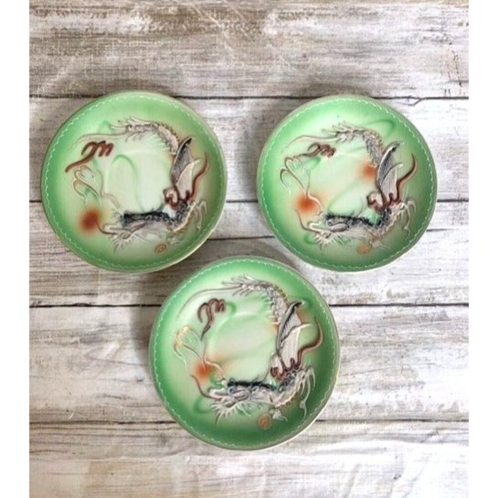 Vintage Dragon Ware Dragon Saucers Set Of 3 Collectible‎ Dishware